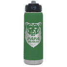 Laser etched green 20 oz vacuum insulated water bottle with 'Papa Beard' design