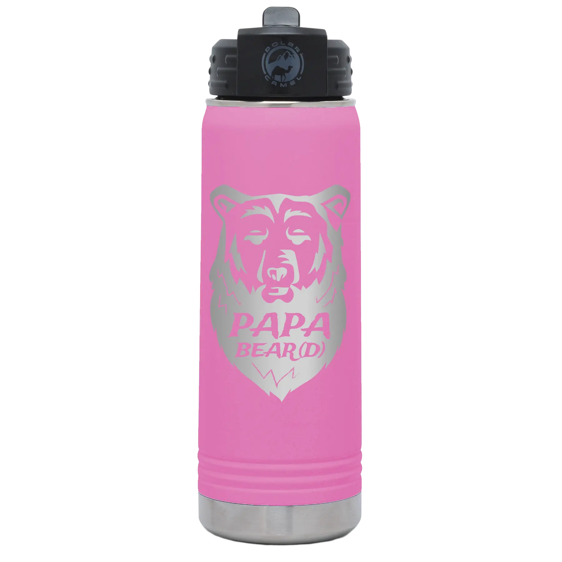 Laser etched light purple 20 oz vacuum insulated water bottle with 'Papa Beard' design