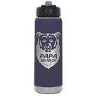 Laser etched navy 20 oz vacuum insulated water bottle with 'Papa Beard' design