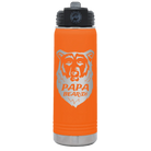 Laser etched orange 20 oz vacuum insulated water bottle with 'Papa Beard' design