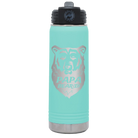 Laser etched teal 20 oz vacuum insulated water bottle with 'Papa Beard' design