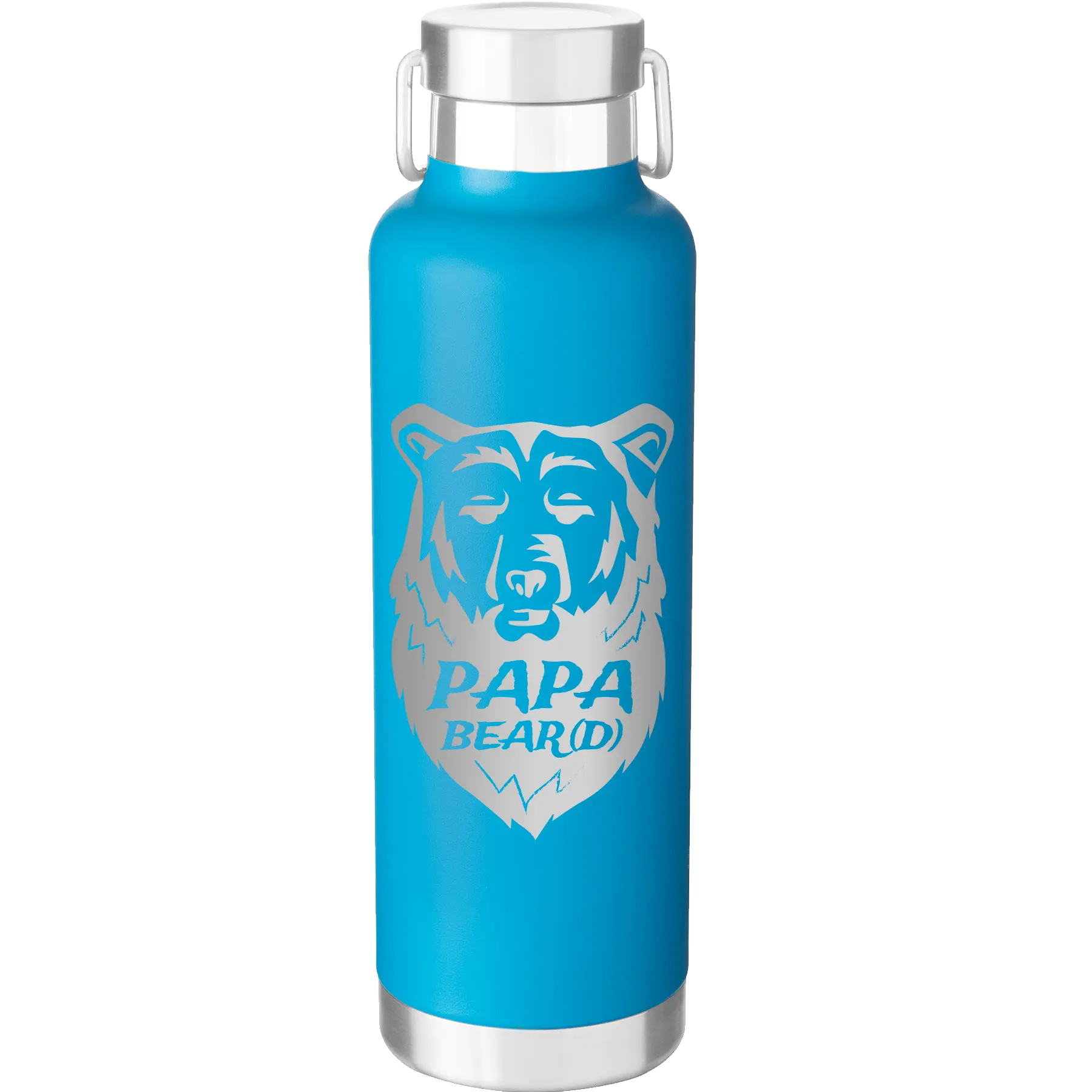 Laser etched aqua 24 oz vacuum insulated water bottle with 'Papa Beard' design