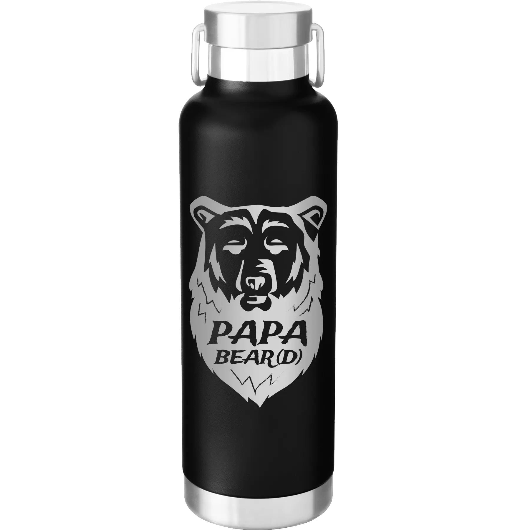 Laser etched black 24 oz vacuum insulated water bottle with 'Papa Beard' design