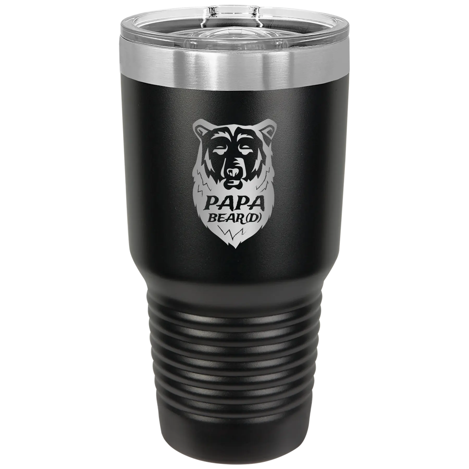 Laser etched black 30 oz vacuum insulated tumbler with 'Papa Beard' design