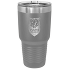 Laser etched dark gray 30 oz vacuum insulated tumbler with 'Papa Beard' design