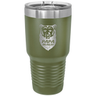 Laser etched olive green 30 oz vacuum insulated tumbler with 'Papa Beard' design