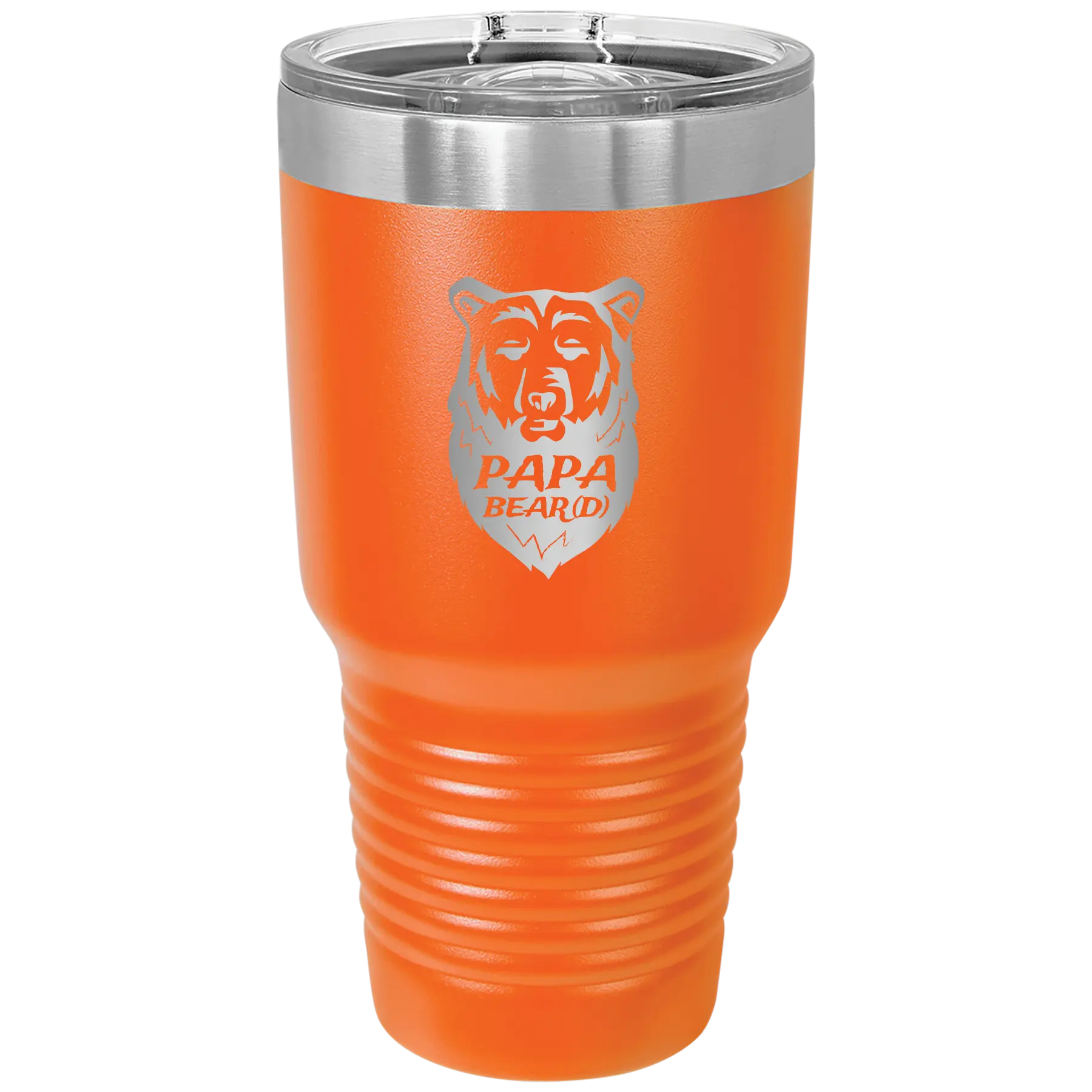 Laser etched orange 30 oz vacuum insulated tumbler with 'Papa Beard' design