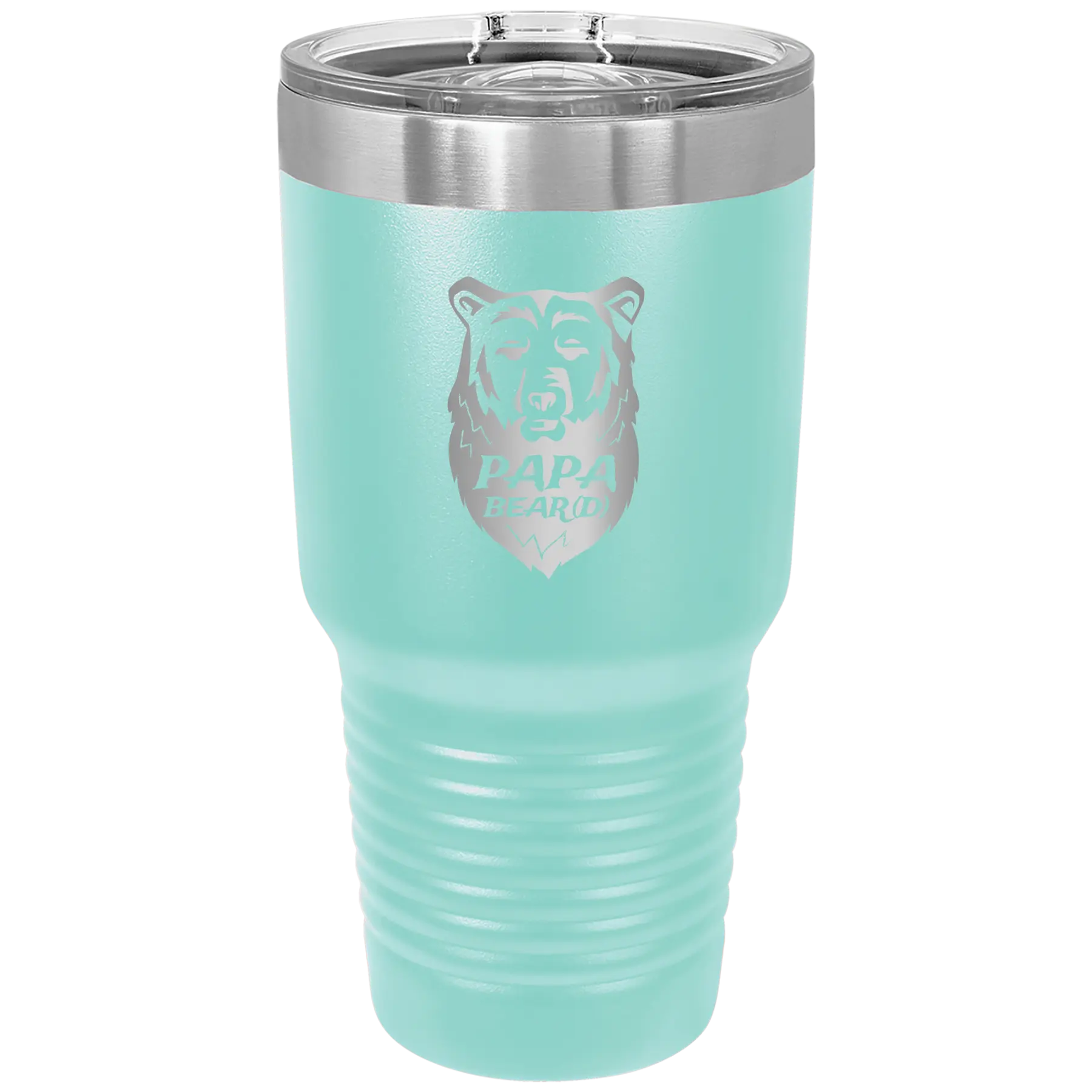 Laser etched teal 30 oz vacuum insulated tumbler with 'Papa Beard' design