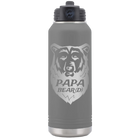 Laser etched dark gray 32 oz vacuum insulated water bottle with 'Papa Beard' design