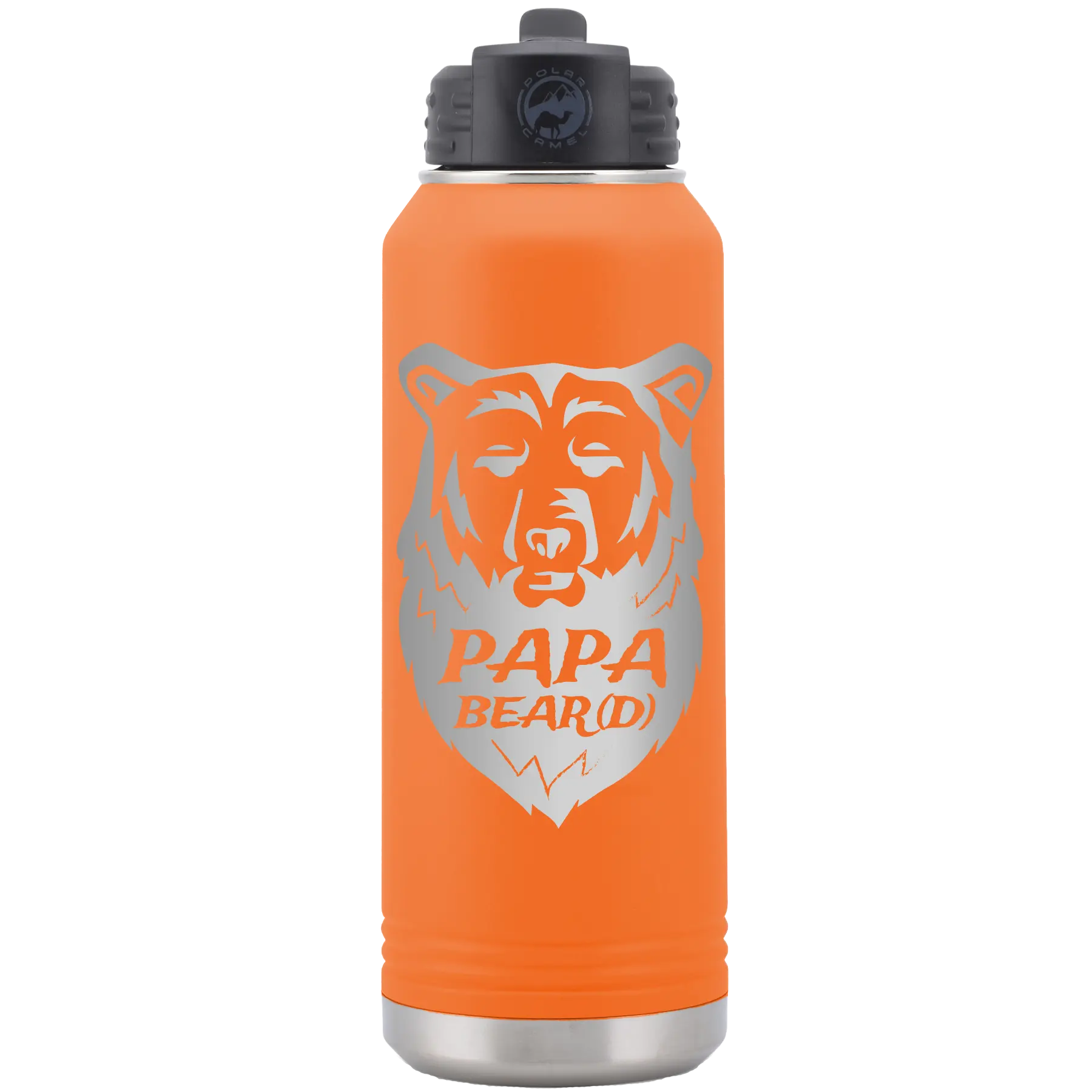 Laser etched orange 32 oz vacuum insulated water bottle with 'Papa Beard' design