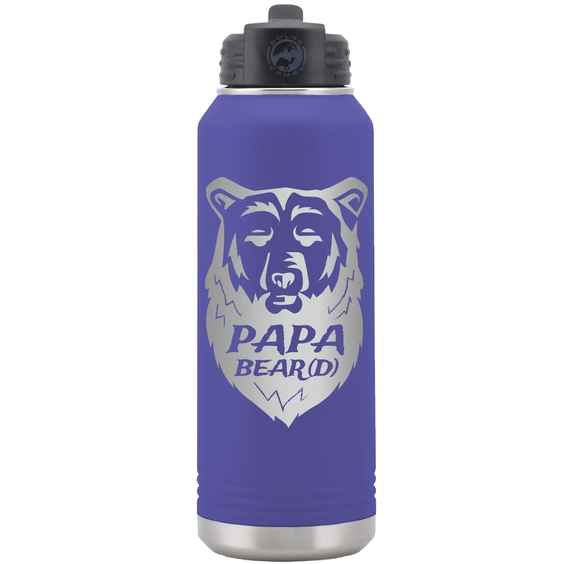 Laser etched purple 32 oz vacuum insulated water bottle with 'Papa Beard' design