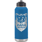 Laser etched royal blue 32 oz vacuum insulated water bottle with 'Papa Beard' design