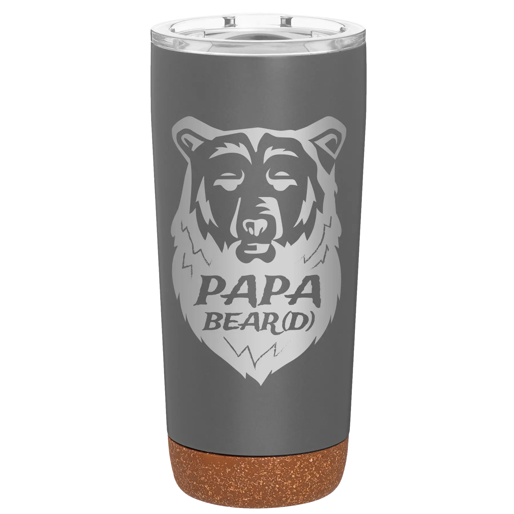 Laser etched storm gray 20 oz vacuum insulated tumbler with 'Papa Beard' design