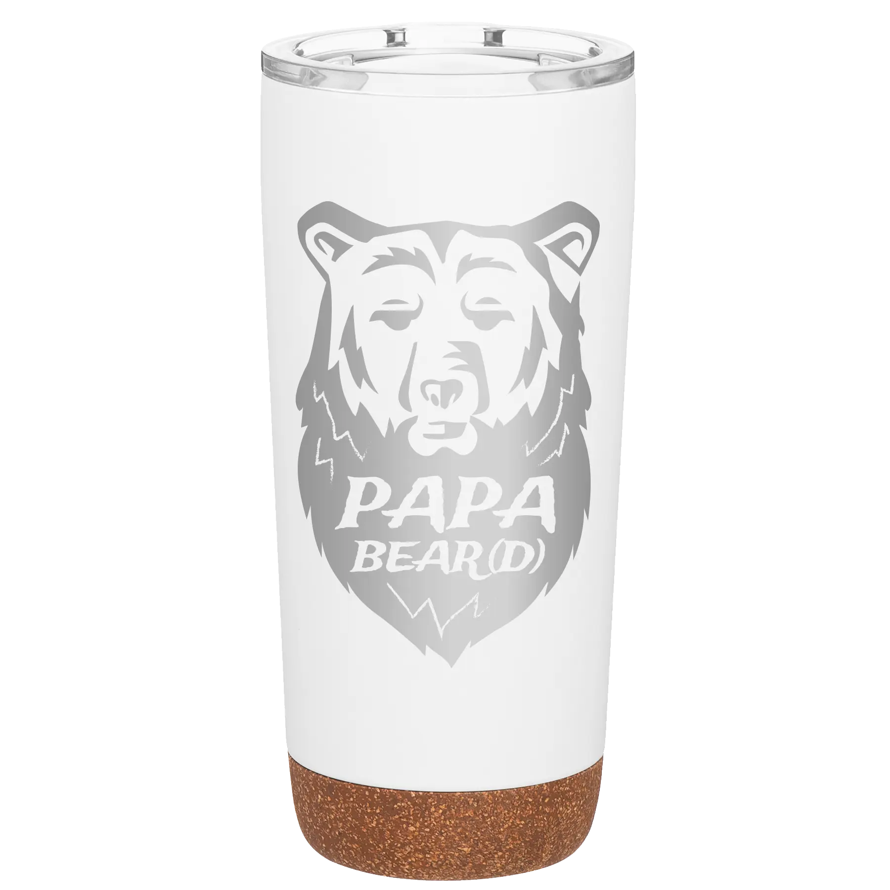 Laser etched white 20 oz vacuum insulated tumbler with 'Papa Beard' design