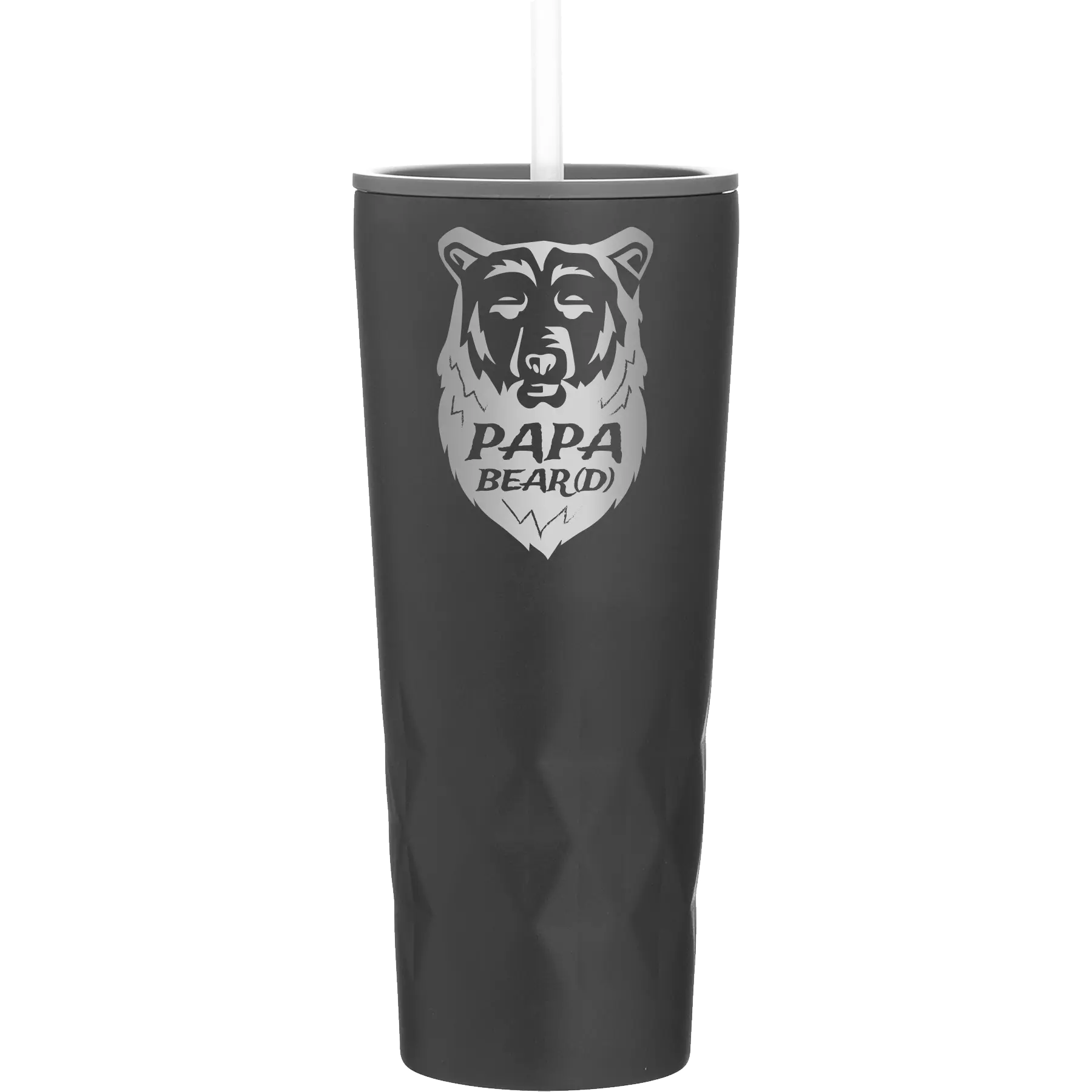 Laser etched black 20 oz vacuum insulated tumbler with 'Papa Beard' design