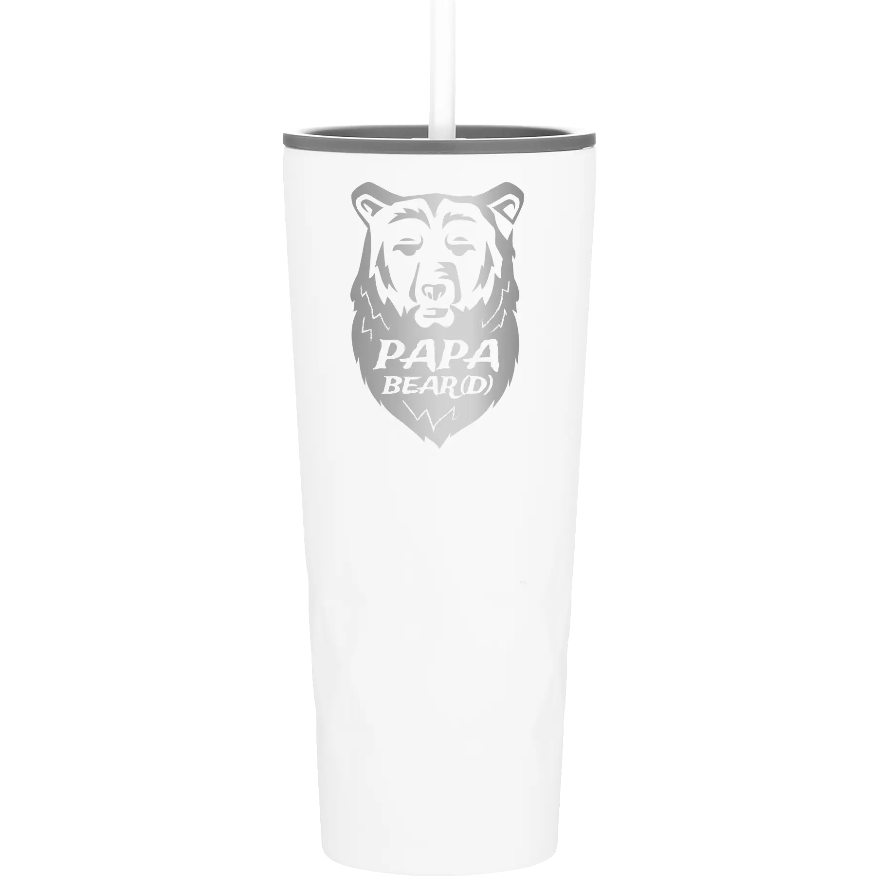 Laser etched white 20 oz vacuum insulated tumbler with 'Papa Beard' design