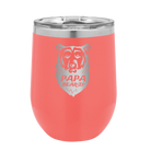 Laser etched coral 12 oz vacuum insulated wine cup with 'Papa Beard' design
