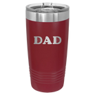 Laser etched maroon 20 oz vacuum insulated tumbler with 'Volleyball Dad' design