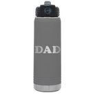 Laser etched dark gray 20 oz vacuum insulated water bottle with 'Volleyball Dad' design