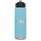 Laser etched light blue 20 oz vacuum insulated water bottle with 'Volleyball Dad' design