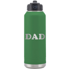 Laser etched green 32 oz vacuum insulated water bottle with 'Volleyball Dad' design
