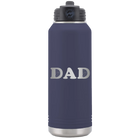 Laser etched navy 32 oz vacuum insulated water bottle with 'Volleyball Dad' design