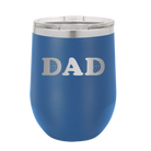 Laser etched royal blue 12 oz vacuum insulated wine cup with 'Volleyball Dad' design