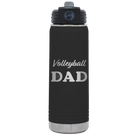 Laser etched black 20 oz vacuum insulated water bottle with 'Volleyball Dad2' design