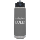 Laser etched dark gray 20 oz vacuum insulated water bottle with 'Volleyball Dad2' design