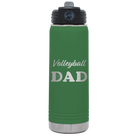 Laser etched green 20 oz vacuum insulated water bottle with 'Volleyball Dad2' design