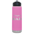 Laser etched light purple 20 oz vacuum insulated water bottle with 'Volleyball Dad2' design