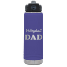 Laser etched purple 20 oz vacuum insulated water bottle with 'Volleyball Dad2' design