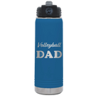 Laser etched royal blue 20 oz vacuum insulated water bottle with 'Volleyball Dad2' design