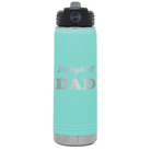 Laser etched teal 20 oz vacuum insulated water bottle with 'Volleyball Dad2' design
