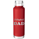 Laser etched red 24 oz vacuum insulated water bottle with 'Volleyball Dad2' design