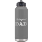 Laser etched dark gray 32 oz vacuum insulated water bottle with 'Volleyball Dad2' design