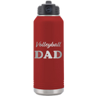 Laser etched maroon 32 oz vacuum insulated water bottle with 'Volleyball Dad2' design
