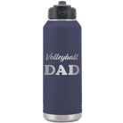 Laser etched navy 32 oz vacuum insulated water bottle with 'Volleyball Dad2' design