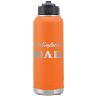 Laser etched orange 32 oz vacuum insulated water bottle with 'Volleyball Dad2' design