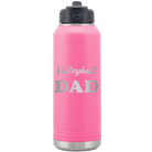 Laser etched pink 32 oz vacuum insulated water bottle with 'Volleyball Dad2' design