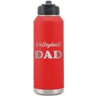 Laser etched red 32 oz vacuum insulated water bottle with 'Volleyball Dad2' design