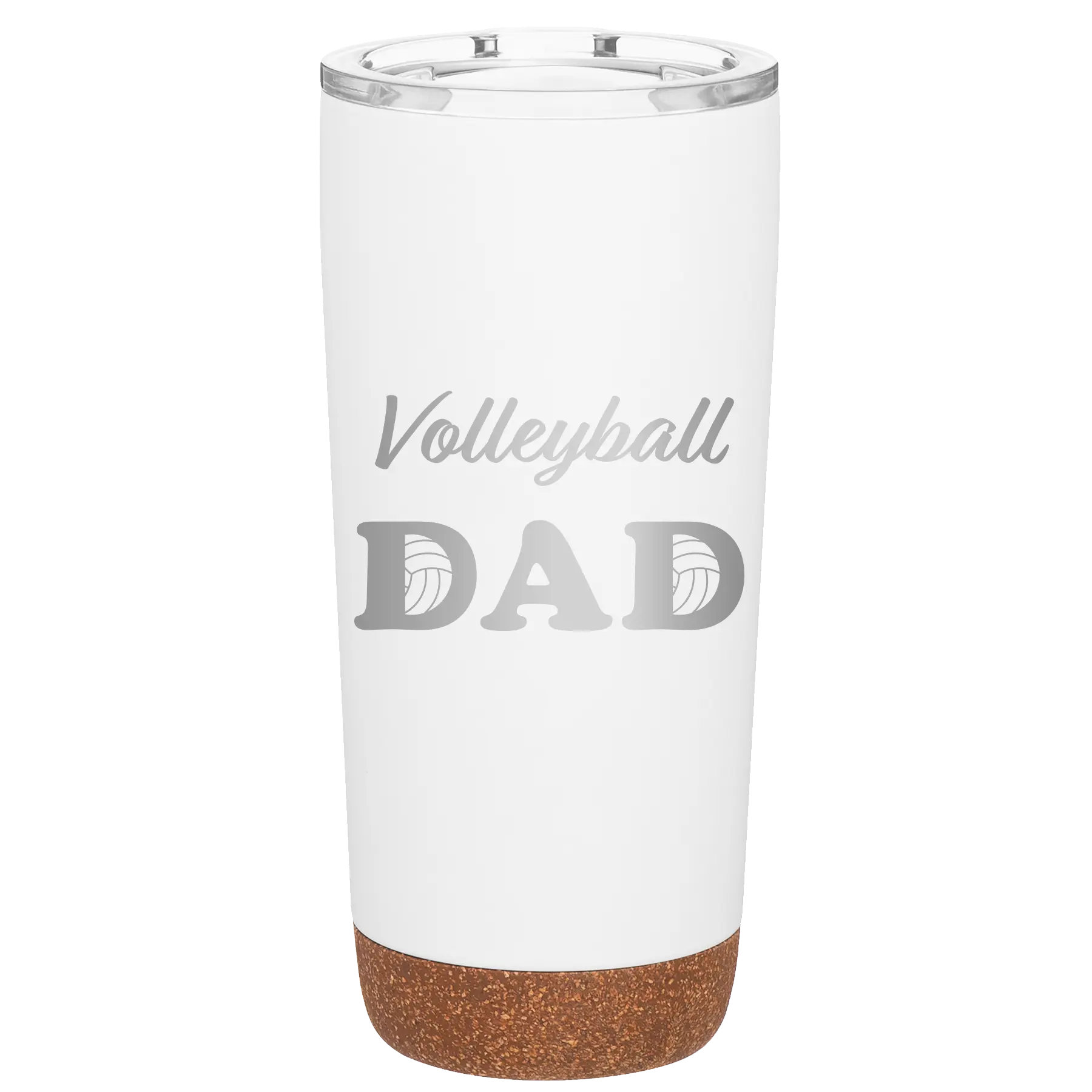Laser etched white 20 oz vacuum insulated tumbler with 'Volleyball Dad2' design