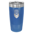 Laser etched royal blue 20 oz vacuum insulated tumbler with 'With Great Beard Comes Great Responsibility' design