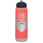 Laser etched coral 20 oz vacuum insulated water bottle with 'With Great Beard Comes Great Responsibility' design