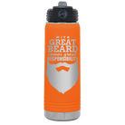 Laser etched orange 20 oz vacuum insulated water bottle with 'With Great Beard Comes Great Responsibility' design