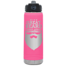 Laser etched pink 20 oz vacuum insulated water bottle with 'With Great Beard Comes Great Responsibility' design