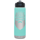 Laser etched teal 20 oz vacuum insulated water bottle with 'With Great Beard Comes Great Responsibility' design