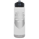 Laser etched white 20 oz vacuum insulated water bottle with 'With Great Beard Comes Great Responsibility' design