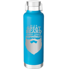 Laser etched aqua 24 oz vacuum insulated water bottle with 'With Great Beard Comes Great Responsibility' design