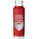 Laser etched red 24 oz vacuum insulated water bottle with 'With Great Beard Comes Great Responsibility' design